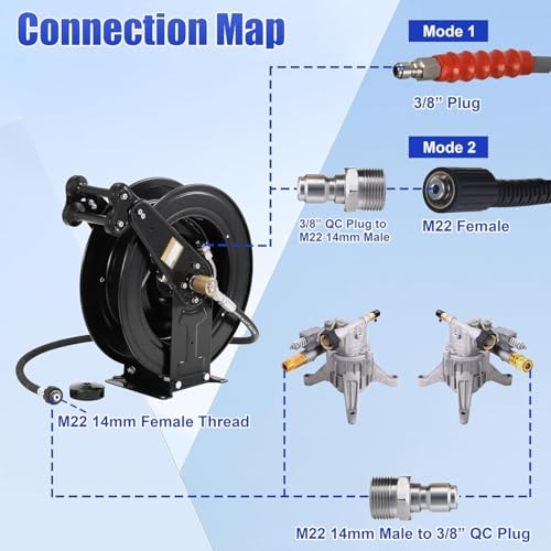 Heavy-Duty Pressure Washer Hose Reel, Auto-Retractable Design, Dual Arm, 3/8 inch x 50 ft, 4000 PSI - Image 4