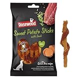 Rosewood Sweet Potato Sticks for Dogs - Made with Duck, Rawhide Free Chews, Grain Free, High Protein, Healthy Dog Treats (80g)