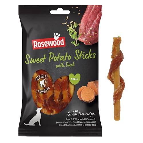 Rosewood Small Duck and Sweet Potato Sticks for Dogs – Real Meat Treats, Grain-Free, High Protein, Supports Dental Hygiene, No Added Sugar, No Artificial Colours or Flavours (80g)