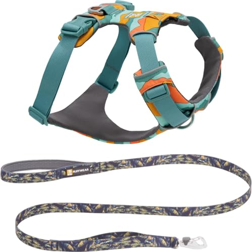 Ruffwear, Front Range Dog Harness and Leash, Reflective and Padded, No Pull Harness and 5-ft Leash with Padded Handle for Walking, Spring Mountains & Deep Jungle