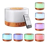Difusor De Aromas, Umidificador De Ar Ultra-Sônico 500Ml, Difusor De Óleo Essencial, Abajur Led, Lâmpada Colorida Com Controle Remoto (MADERA CLARA)