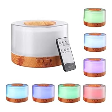 Difusor De Aromas, Umidificador De Ar Ultra-Sônico 500Ml, Difusor De Óleo Essencial, Abajur Led, Lâmpada Colorida Com Controle Remoto (MADERA CLARA)
