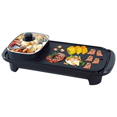 ROLTIN Sartén para Parrilla eléctrica con Olla Caliente, Parrilla eléctrica sin Humo 2 en 1 y Olla Caliente, sartén para Barbacoa, Olla para Sopa Antiadherente, 1360W