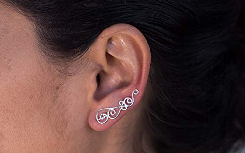 Ear Climbers, Silver Crawlers Earrings, A Pair Of Celtic Knots Ear Crawlers, Sweep Earrings, Tribal Bohemian Ethnic Fashion Jewelry For Women, Handmade By Lilyom. (Silver Ear Crawler) #TOP4