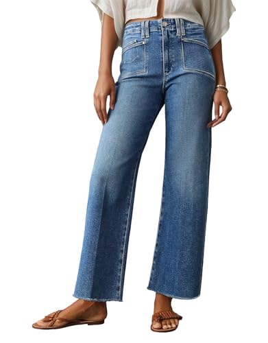 Kedera Women's Wide Leg High Wasited Jeans Stretchy Straight Leg Mom Jeans Baggy Raw Hem Denim Pants Trendy Summer 2025