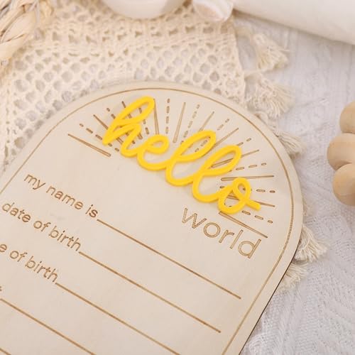 Image of Sunshine Hello World Birth Announcement Sign - Baby Birth Stats Hello World card, Gender Neutral Welcome Baby Wood Sign, Birth Stat Sign Newborn Bundle