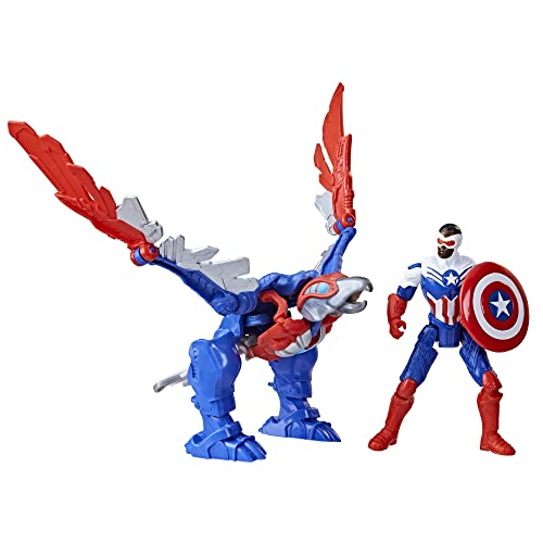 Marvel Mech Strike Mechasaurs, 4-Inch Captain America with Redwing Mechasaur Action Figures, Super Hero Toys for Kids Ages 4 and Up