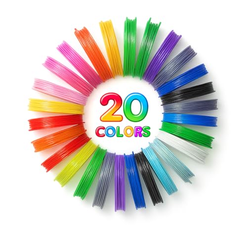 UnicornGlasgow 20 Color 3D Pen Filament Refills 1.75mm PLA Threads Total 100m Compatible with 3D Printing Pen for Kid