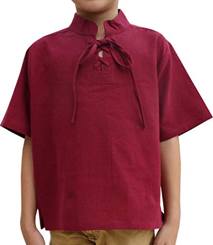 Image of Childrens Chinese Collar Renaissance Tie Chest Short Sleeve Cotton Shirt