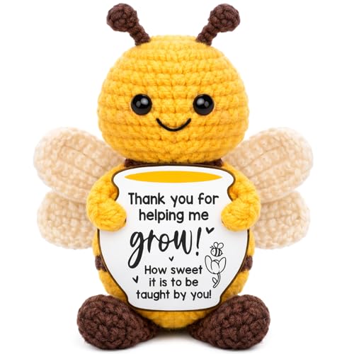 AVBODA Mini Teacher Appreciation Gifts for Women Men Teacher's Day Graduation Gifts Thank You Gift Teachers Appreciation Week Positive Handmade Crochet Bee Birthday Retirement Grad Gift for Her Him