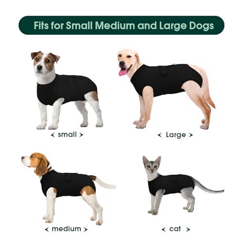 Kuoser Hundebody nach OP L OP-Body für Rüde & Hündin, Schutzanzug nach Kastration, Anti-Leck Body für Hunde, Alternative zum Halskragen, Schwarz