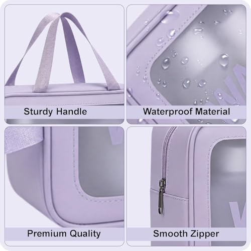 Image of Travel Makeup Pouch Set Toiletry Bag Cosmetic Organizer Bag for Women and Girls Toiletry Storage Kit Set of 3 (Purple)