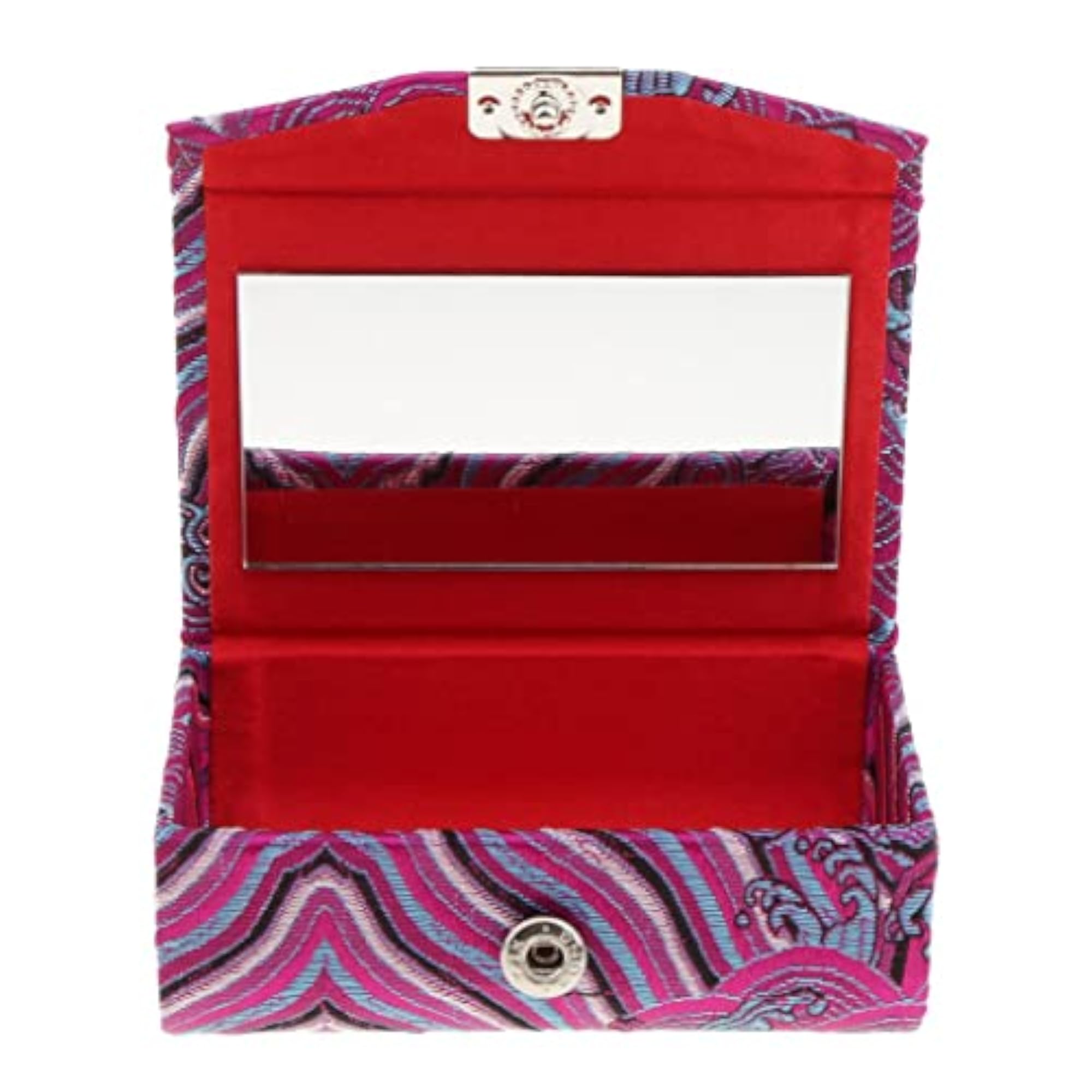 Embroidery Jewelry Makeup Lipstick Holder Case with Mirror Purple