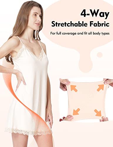 Image of MANCYFIT Women's Full Slips Lace V-neck Adjustable Strap Sleepwear Dress