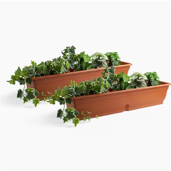 Pincho Doniczka Prostokątna Zewnętrzna - Balcon Sadzarka, Prostokątne Doniczki Plastikowe, Prostokątny Brązowy Doniczka Zewnętrzna, Duże Doniczki Zewnętrzne Odporne - 80x20x16cm Plastic (2)