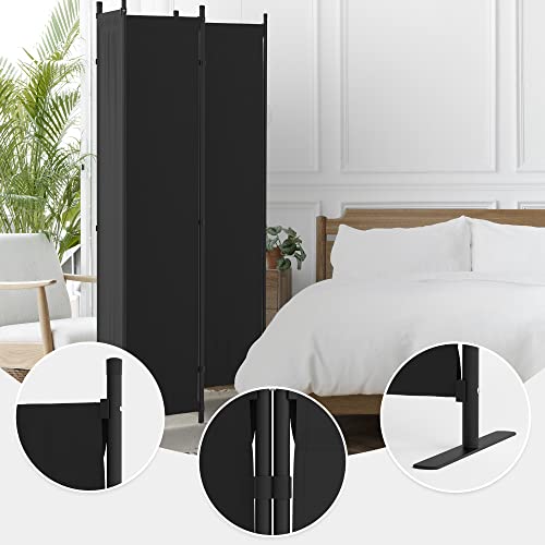 Room Divider, 4 Panel Folding Privacy Screen, 88” Portable Separating with Metal Feet, Partition Room Dividers, Lightweight Freestanding Wall Divider Screen for Office Bedroom Hospital(Black, 4 Panel)