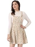 Allegra K Women's Halloween Casual Pinafore Overall Dress Cute Pattern Bib Mini Dresses Medium Beige-Floral