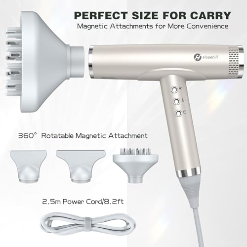 Image of slopehill Professional Hair Dryer with Diffuser, Ionic Hair Dryer,Lightweight Compact Powerful & Fast Salon Blow Dryer with High Speed Brushless Motor, Travel Hairdryer, Women & Men (Ceramic, Stone)