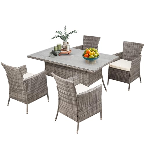 Warmiehomy Rattan Garden Table and Chairs Set 5 Pieces Garden Din...