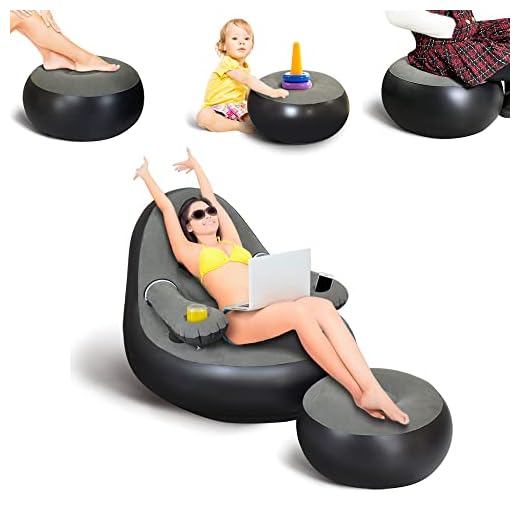 Nevife Inflatable Lounge Chair with Ottoman & Cup Holder, Portable Blow Up Sofa, Air Chaise Lounge,Lazy Couch for Camping,Gaming,Lunch Break,Garden,Party,Enjoy Sunbathing (Pump Not Incl.