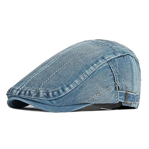 Idopy Men`s 2 Pack Denim Newsboy Caps Washed Jean Gatsby Ivy Irish Hats (2622 2Pack) #TOP2