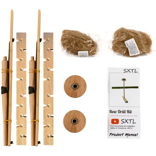 Sxtl 2 Pack Bow Drill Fire Starter Kit Outdoor Survival Practice Tool Friction Fire Starter For Scout, Backpacking And Camping, Gift For Men #TOP1