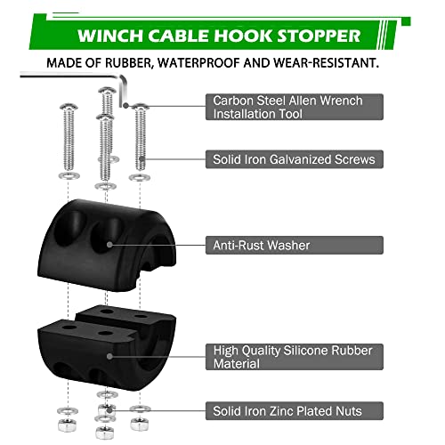 Tyt Synthetic Winch Rope Cable Kit 3/16" X 50' 8500 Lbs Winch Line With Protective Sheath, Rubber Stopper, Heavy Duty Winch Hook And Safety Pull Strap For 4Wd Off Road Vehicle Atv Utv (Green) #TOP4