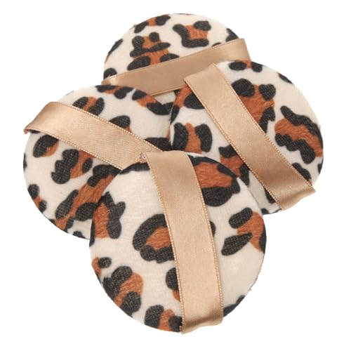 COLLBATH Borlas de Maquillaje Facial Estampado Leopardo 4 Unidades Tamaño Grande para Polvo Seco Mujeres Uso Diario Herramientas Aplicación Cosmética