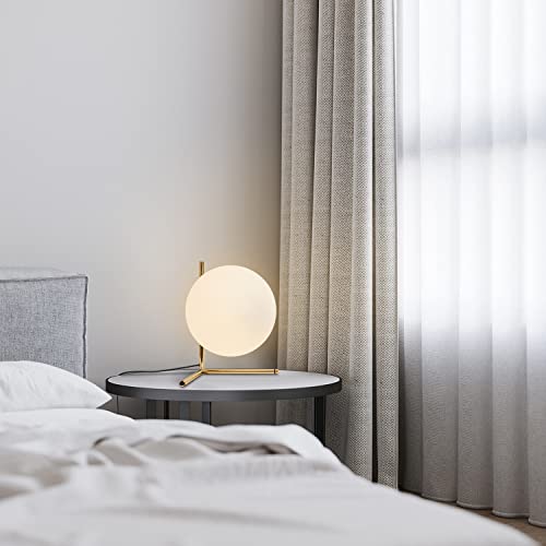 Bokt Mid Century Modern Brass Table Lamp Contemporary Gold Glass Globe Desk Lamp Vintage Bedroom Bedside Reading Lamp Golden Metal Nightstand Lamp For Office Study Room #TOP2