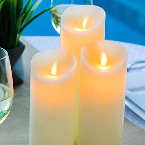 Image of Fire Tek 3 x 7 Inch Flameless Pillar Candle, 1 Programable LED Pillar Candle - Dancing Flame, For Home, Weddings, And Parties, Ivory Real Wax Battery Pillar Candle, Remote Sold Separately,