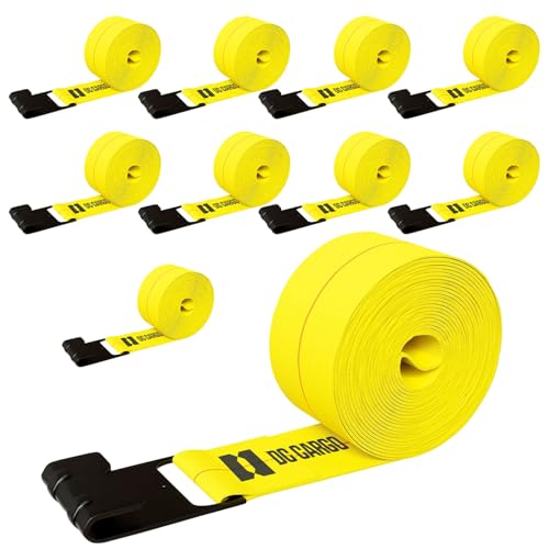 DC Cargo Mall Truck Straps, 4 inch X 30' Straps for Flatbed Trailer Heavy Duty Tie-Downs w/Flat Hooks (10-Pack) 16,500 lbs Break Strength, WLL# 5,500 lbs