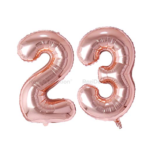 Image of Rozi Decoration 16? Inch Number 23 Foil Balloon Rose Gold Color for Birthday Parties Decoration | Happy 23th Anniversary | 23 Number Balloon Pack of 2 Pcs
