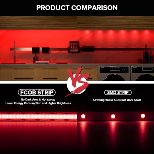Image of 6.56FT /2M 5V USB LED Light Strip Red Flexible High Density COB Strips 640LEDs, 8mm LED Tape for Under Cabinet Bedroom No Controller and Power