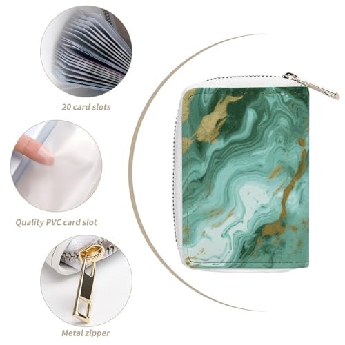 RFID Credit Card Holder Wallets for Women Cute Small Leather Ladies Cardholder Wallets Green Gold Marble Card Organizer Case with Zipper4