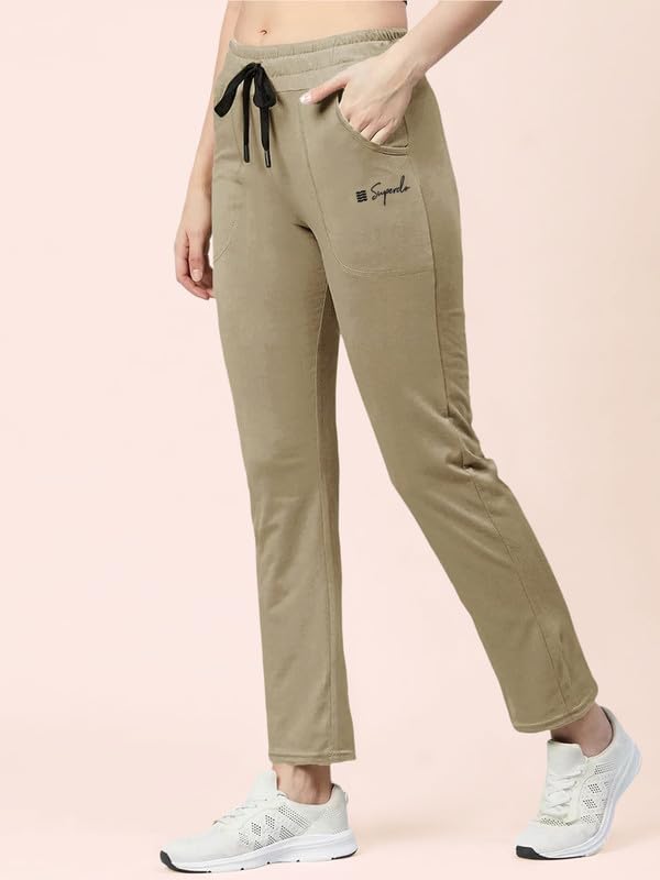 Image of Women's Premium Cotton Solid Track Pant with Elastic Waistband, Adjustable Drawstring and Side Pockets