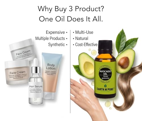 Image of Earth N Pure Avocado Oil | 100% Pure & Natural | Cold Pressed | Deep Moisturizing Carrier Oil for Hair, Face, Beard, Body & Scalp | Vegan & Cruelty-Free | 15ml