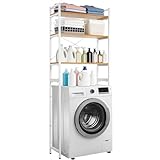 Victoam Waschmaschinenregal, 69x181x30 cm Überbauschrank, Waschmaschinenschrank 3 Ablagen, WC Regal über Waschmaschine Toilette, Badezimmer Regal mit Handtuchhalter, Metall Holz, Platzsparend