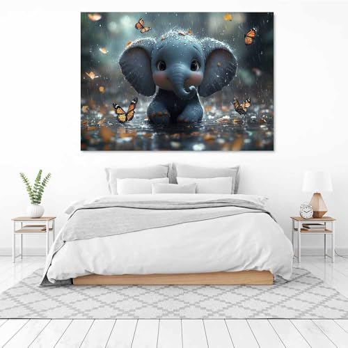 Tableau éléphant décoration murale TERUEA affiche orange 70x100cm sans cadre - 3