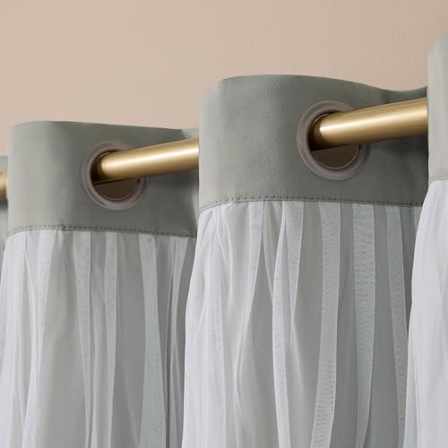 Image of TOWN & COUNTRY LUXE Talia Double Layer Indoor Curtains, Sheer and Room Darkening Blackout, Grommet Top, Energy Efficient, 2-Pack Set, 52x 63, Soft Grey