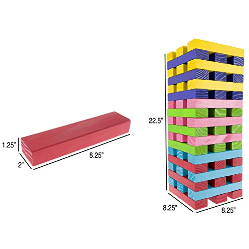 Hey! Play! Nontraditional Giant Wooden Blocks Tower Stacking Game With Dice, Outdoor Yard Game, For Adults, Kids, Boys And Girls (Rainbow Color) #TOP1