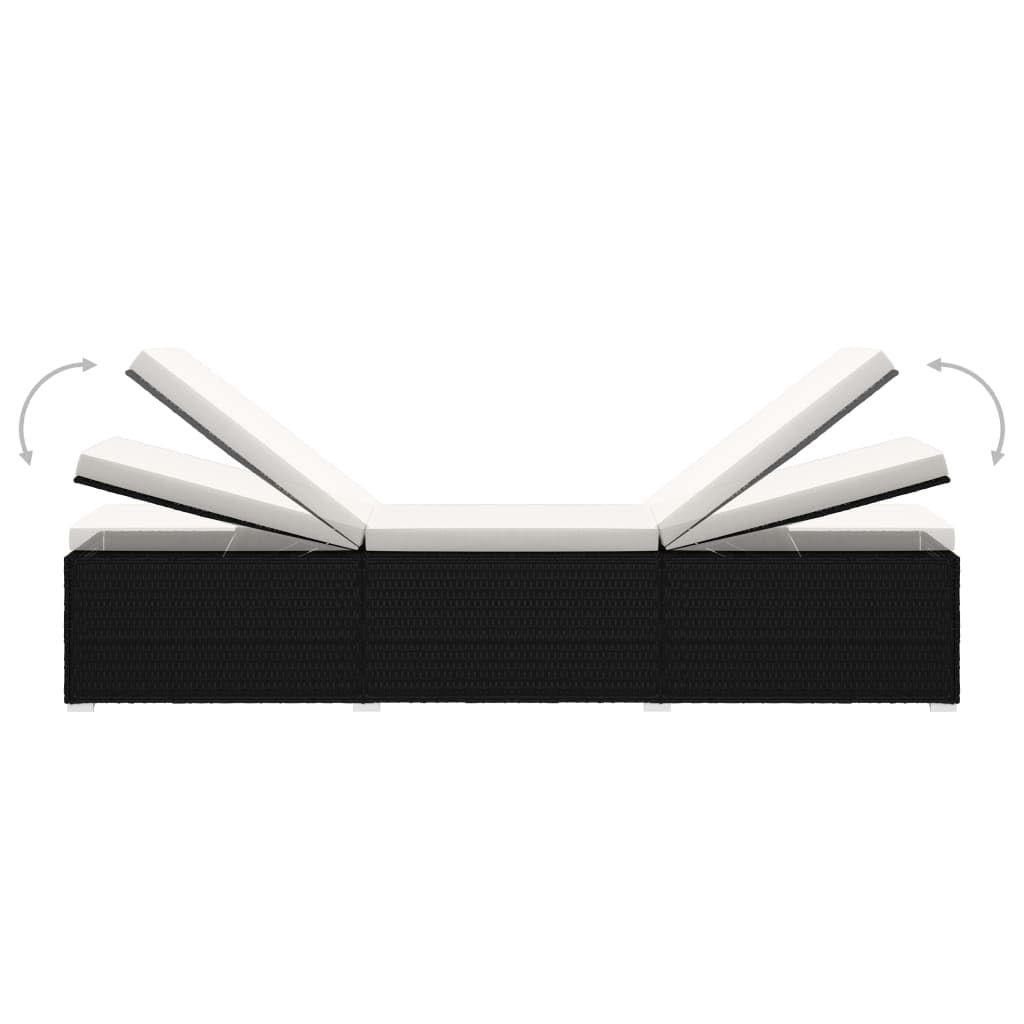 vidaXL Lettino Prendisole con Tavolino e Cuscino Foderato con Zip Robusto Elegante Regolabile Sdraio Telaio in Acciaio in Polyrattan Bianco Crema