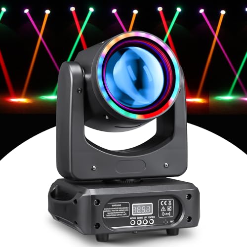 DJXFLI Moving Head DJ Light 100W LED Stage Lights Beam Halo DJ Lights RGBW 4-in-1 Colors Spotlights Strobe DMX512 Sound Activated for Party Wedding Live Show Parties DJ Equipment Lighting
