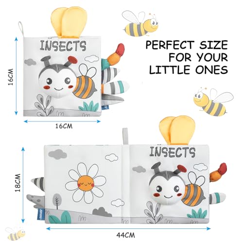Image of HOTUT Soft Baby Book Toy - Newborn Crinkle Touch and Feel for 0-6 Months, 3D Toddler & Kids Toy, Gift for Boys & Girls (Bee)