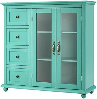 GiantexUK Kitchen Buffet Sideboard, Wooden Storage Cabinet with 2 Doors & 4 Drawers, Freestanding Storage Cupboard for Home Dining Room Living Room (Green)