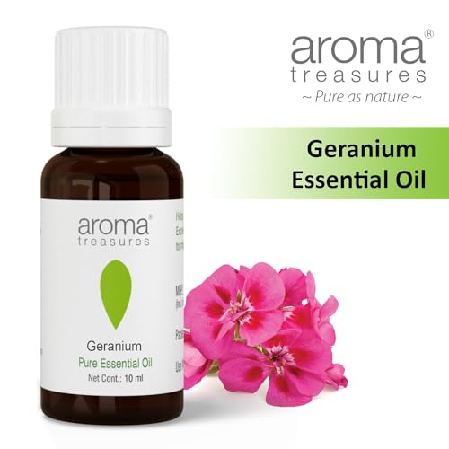 Image of Aroma Treasures Geranium Essential Oil | 100% Pure & Natural Theraputic Essential oil for healthy Skin, body, Aromatherapy - 10ml