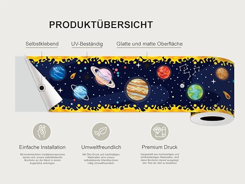 AG Design Selbstklebende Bordüre Kosmische Parade, AWBD 8258 | Wasserfest Kinderzimmer Wand Aufkleber Dekoration | Wandbordüre für Mädchen und Junge | Folie, Mehrfarbig | Breite 500 cm x Höhe 13.8 cm