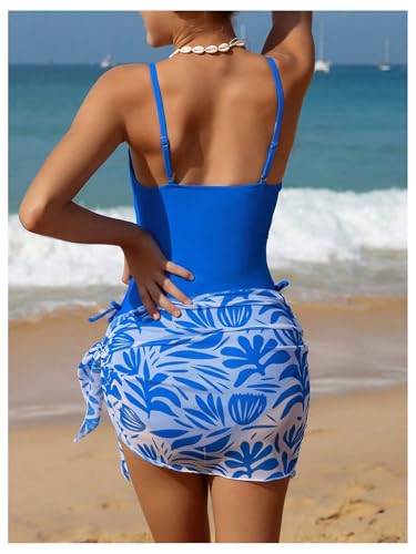 Milumia Girl's Spaghetti Strap Bowknot One Piece Bathing Suit with Cover Up Skirt4