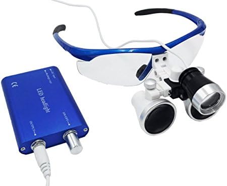 SuperElight Blue 3.5 x 420mm Working Distance Surgical Binocular Loupes Optical Glass with LED Head Light Lamp