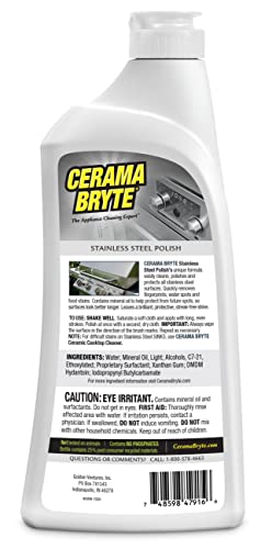 Cerama Bryte Stainless Steel Cleaner for Appliances, Streak-Free Shine and Protection for Refrigerators, Dishwashers, Ovens, and Grills, 16 Fluid Ounce 1 Pack, No Spray Pump