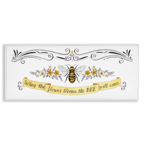 Honey Bee Banner Quote Floral, 10 x 24 Inch Framed Giclée Print